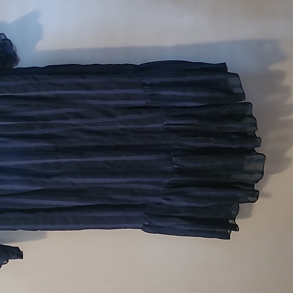 ASOS Curve Maternity Sz 12 Navy Satin Chiffon Sheer Striped Ruffles Midi Dress - Picture 10 of 16